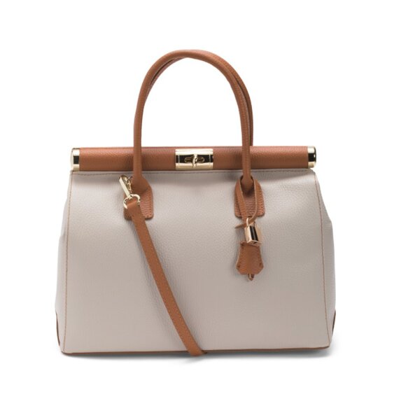 GAVE LUX Latte Made In Italy Leather Ladylike Top Frame Satchel